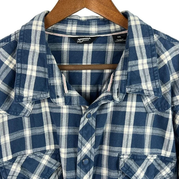 Arizona Jeans Co Mens Flannel Shirt Size XXL Blue Plaid Medium Weight Snap Close - Picture 2 of 7
